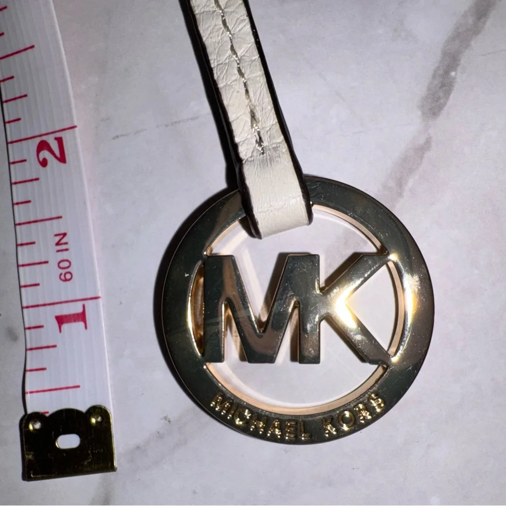 Michael Kors Gold and Cream MK Circle Logo Keyring Hangtag